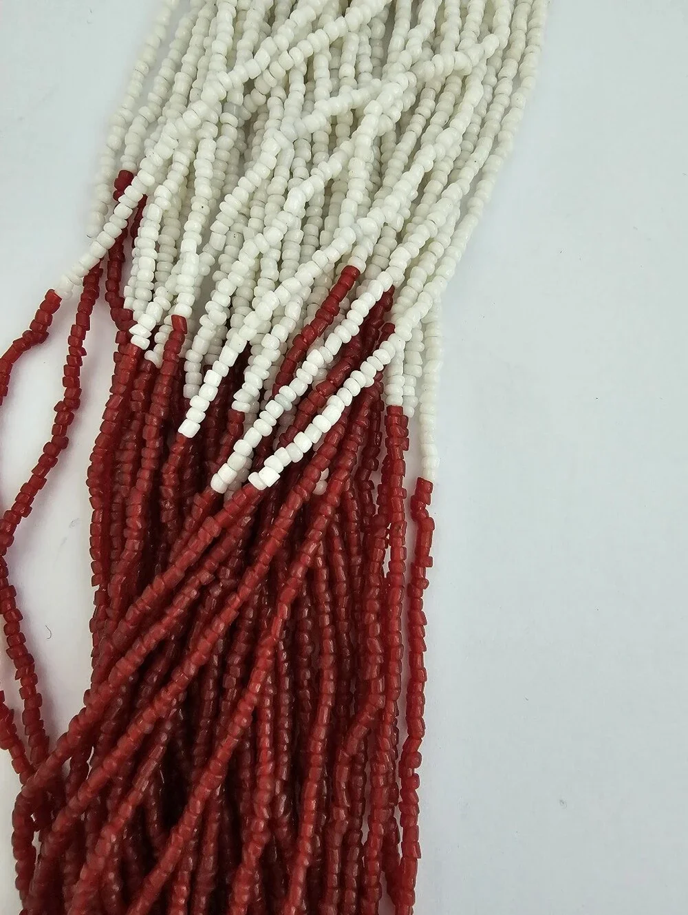 Vintage Naga Style Multi Strand Glass Seed Bead Necklace Red White Tribal